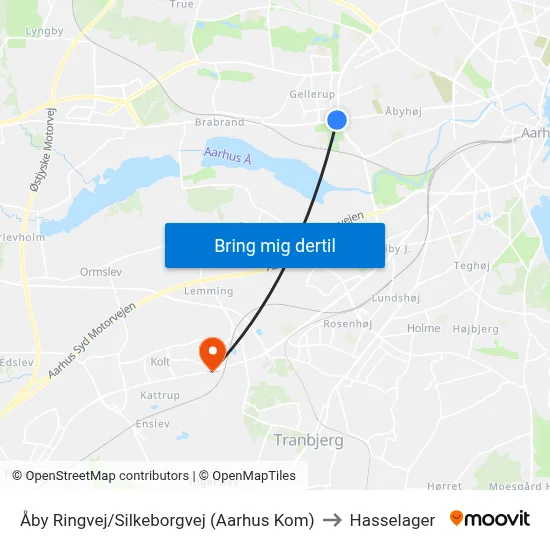Åby Ringvej/Silkeborgvej (Aarhus Kom) to Hasselager map