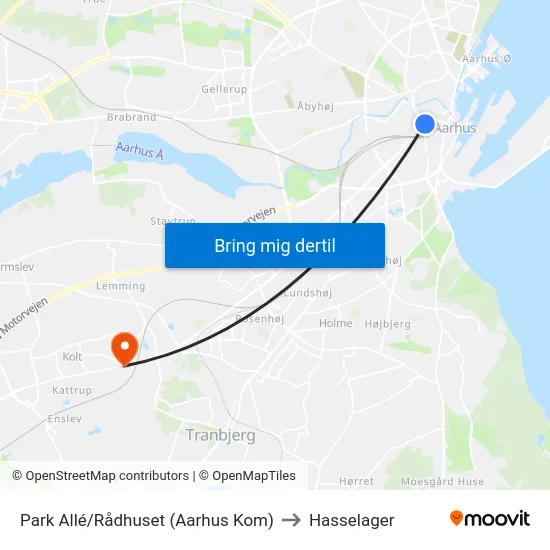 Park Allé/Rådhuset (Aarhus Kom) to Hasselager map