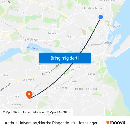 Aarhus Universitet/Nordre Ringgade to Hasselager map