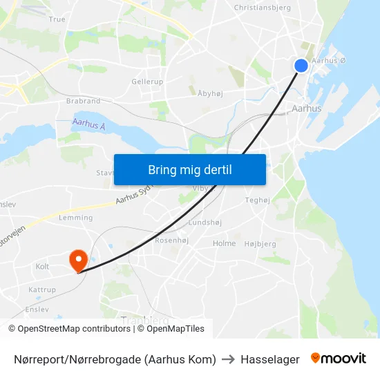 Nørreport/Nørrebrogade (Aarhus Kom) to Hasselager map