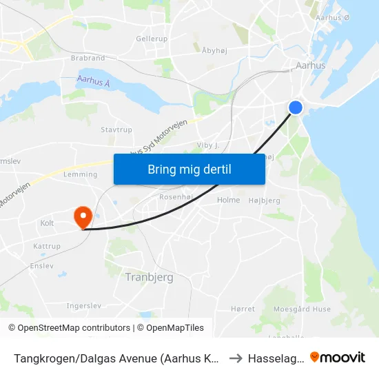 Tangkrogen/Dalgas Avenue (Aarhus Kom) to Hasselager map
