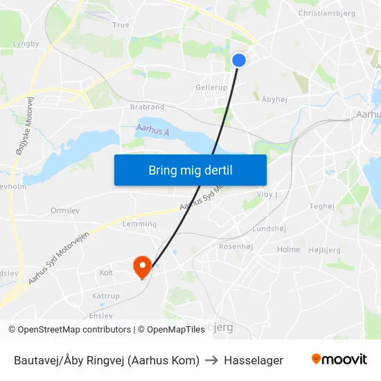 Bautavej/Åby Ringvej (Aarhus Kom) to Hasselager map