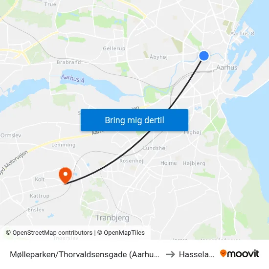 Mølleparken/Thorvaldsensgade (Aarhus Kom) to Hasselager map