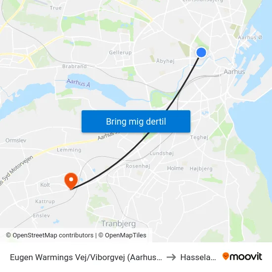 Eugen Warmings Vej/Viborgvej (Aarhus Kom) to Hasselager map