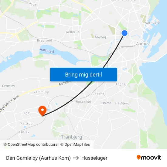 Den Gamle by (Aarhus Kom) to Hasselager map