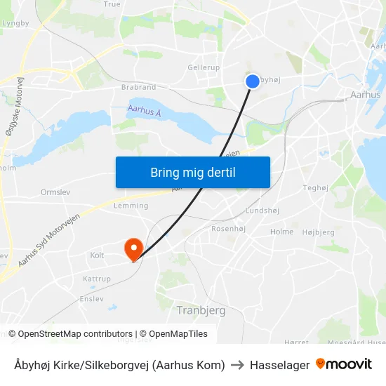 Åbyhøj Kirke/Silkeborgvej (Aarhus Kom) to Hasselager map