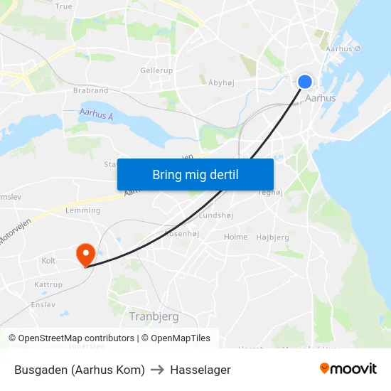 Busgaden (Aarhus Kom) to Hasselager map
