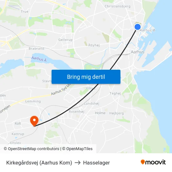 Kirkegårdsvej (Aarhus Kom) to Hasselager map