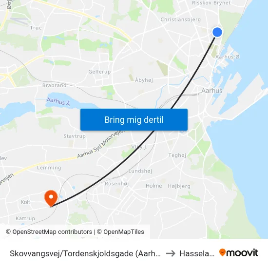 Skovvangsvej/Tordenskjoldsgade (Aarhus Kom) to Hasselager map