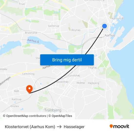 Klostertorvet (Aarhus Kom) to Hasselager map