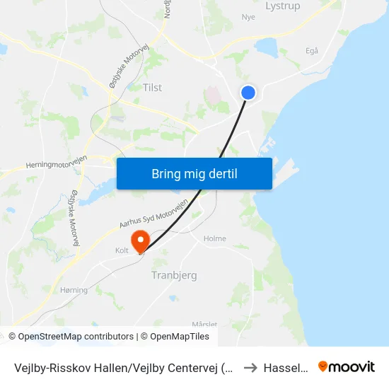 Vejlby-Risskov Hallen/Vejlby Centervej (Aarhus Kom to Hasselager map
