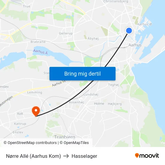 Nørre Allé (Aarhus Kom) to Hasselager map