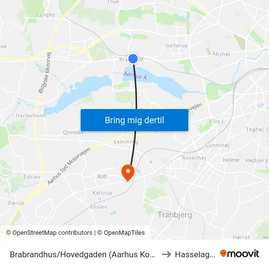 Brabrandhus/Hovedgaden (Aarhus Kom) to Hasselager map