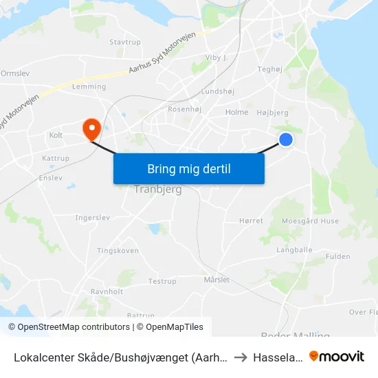 Lokalcenter Skåde/Bushøjvænget (Aarhus Kom) to Hasselager map