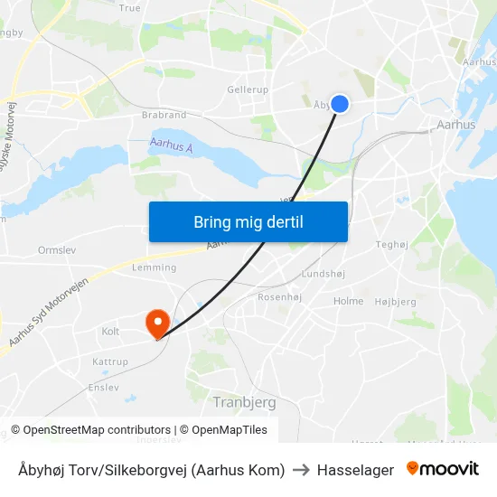Åbyhøj Torv/Silkeborgvej (Aarhus Kom) to Hasselager map