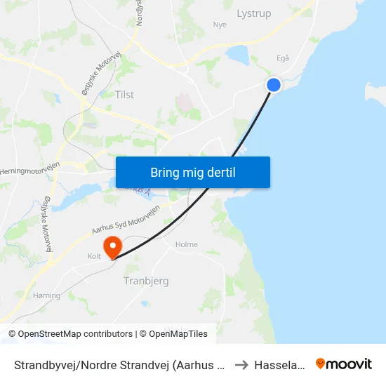 Strandbyvej/Nordre Strandvej (Aarhus Kom) to Hasselager map