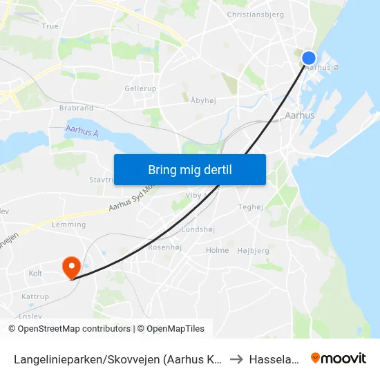 Langelinieparken/Skovvejen (Aarhus Kom) to Hasselager map