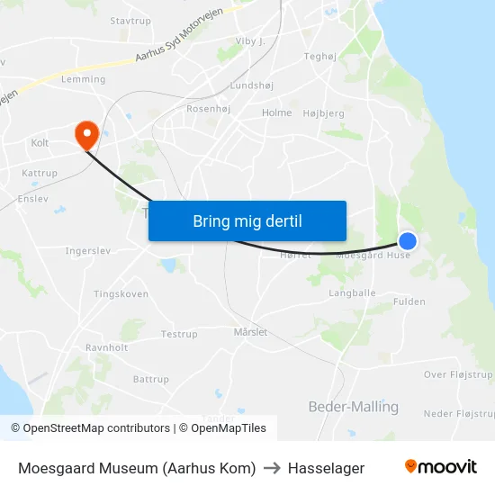 Moesgaard Museum (Aarhus Kom) to Hasselager map
