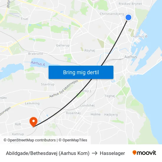 Abildgade/Bethesdavej (Aarhus Kom) to Hasselager map