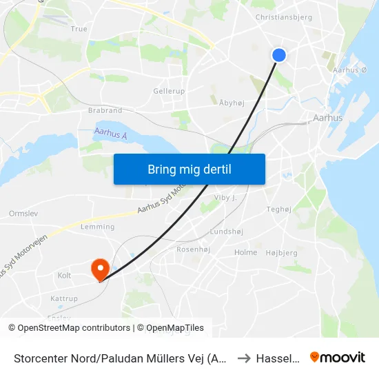 Storcenter Nord/Paludan Müllers Vej (Aarhus Kom) to Hasselager map