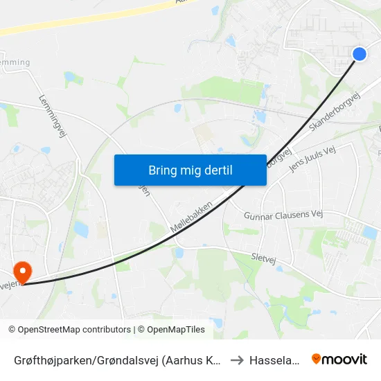 Grøfthøjparken/Grøndalsvej (Aarhus Kom) to Hasselager map