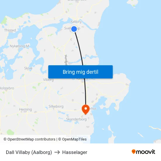 Dall Villaby (Aalborg) to Hasselager map