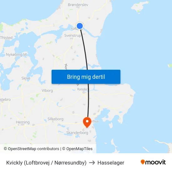 Kvickly (Loftbrovej / Nørresundby) to Hasselager map
