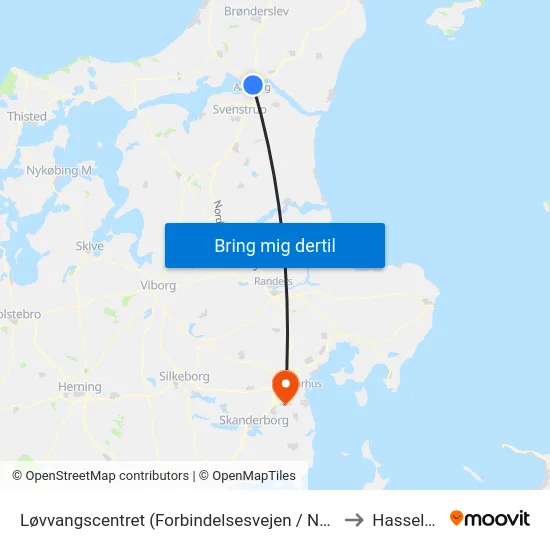Løvvangscentret (Forbindelsesvejen / Nørresundby) to Hasselager map