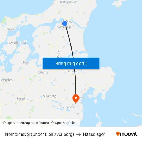 Nørholmsvej (Under Lien / Aalborg) to Hasselager map