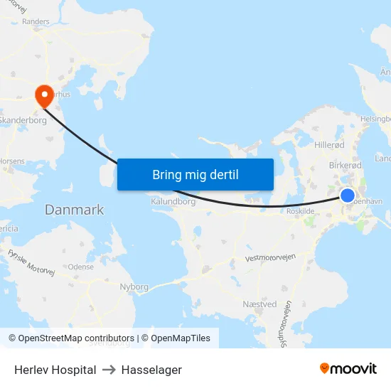 Herlev Hospital to Hasselager map
