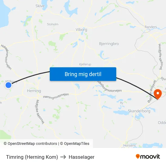 Timring (Herning Kom) to Hasselager map