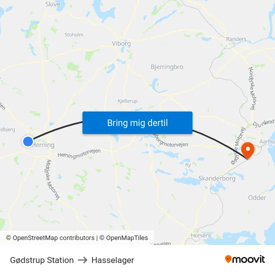 Gødstrup Station to Hasselager map
