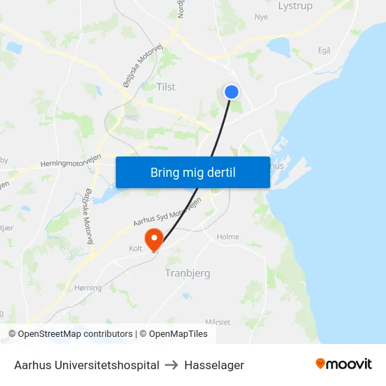 Aarhus Universitetshospital to Hasselager map