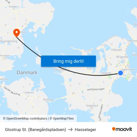 Glostrup St. (Banegårdspladsen) to Hasselager map
