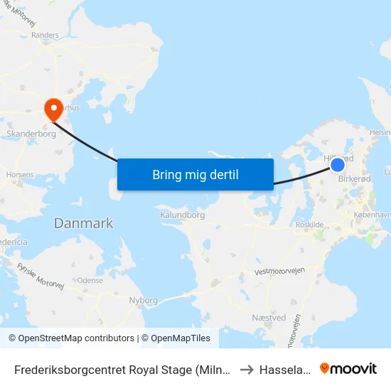 Frederiksborgcentret Royal Stage (Milnersvej) to Hasselager map
