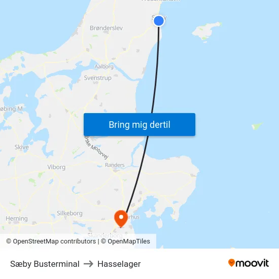 Sæby Busterminal to Hasselager map