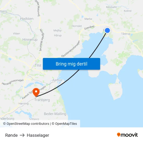 Rønde to Hasselager map