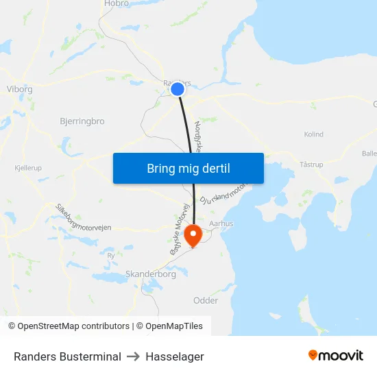 Randers Busterminal to Hasselager map