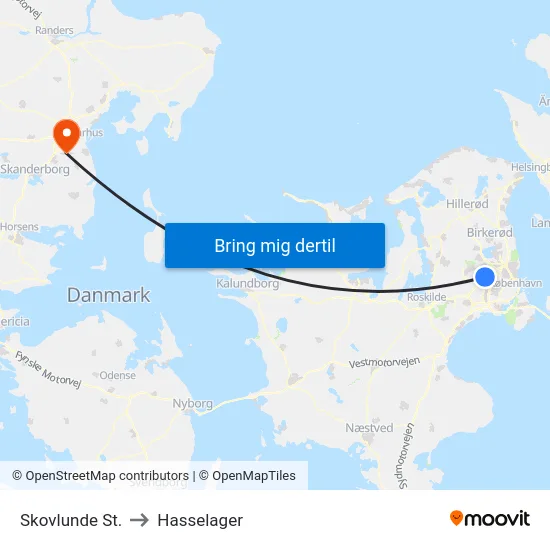 Skovlunde St. to Hasselager map