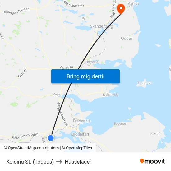 Kolding St. (Togbus) to Hasselager map