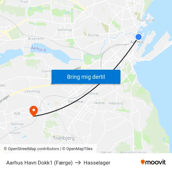 Aarhus Havn Dokk1 (Færge) to Hasselager map