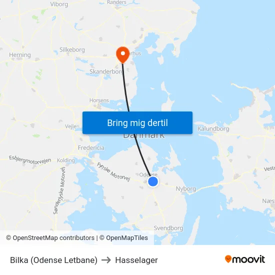 Bilka (Odense Letbane) to Hasselager map