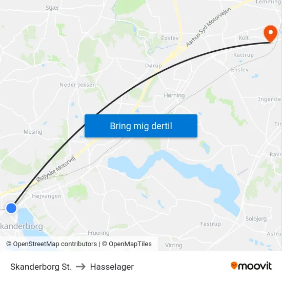 Skanderborg St. to Hasselager map