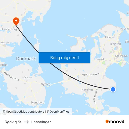 Rødvig St. to Hasselager map