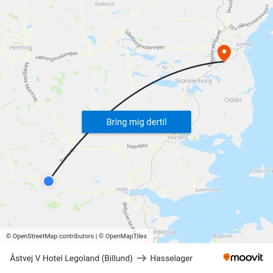 Åstvej V Hotel Legoland (Billund) to Hasselager map