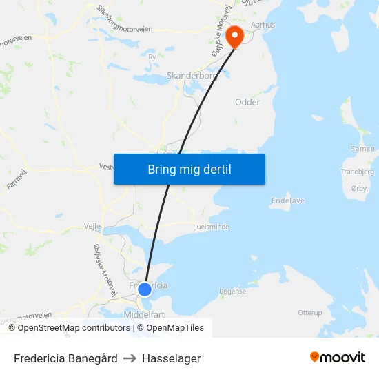 Fredericia Banegård to Hasselager map