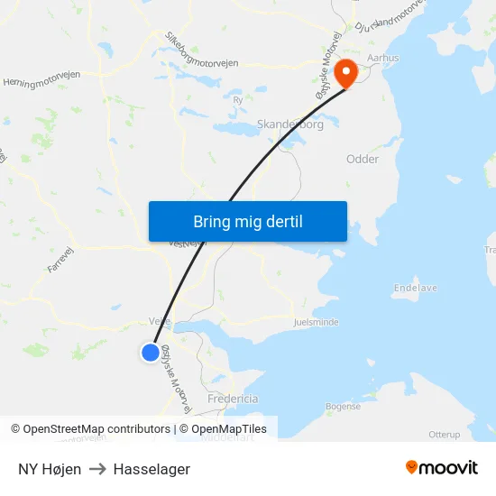 NY Højen to Hasselager map