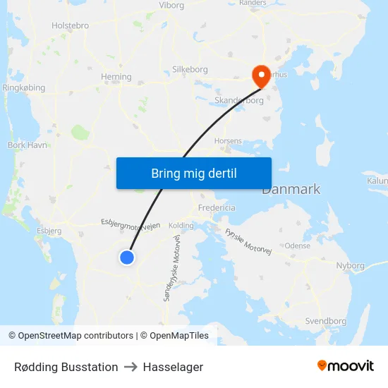 Rødding Busstation to Hasselager map