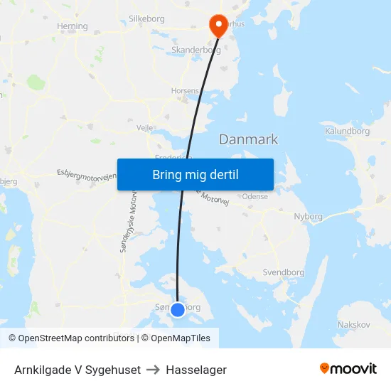 Arnkilgade V Sygehuset to Hasselager map