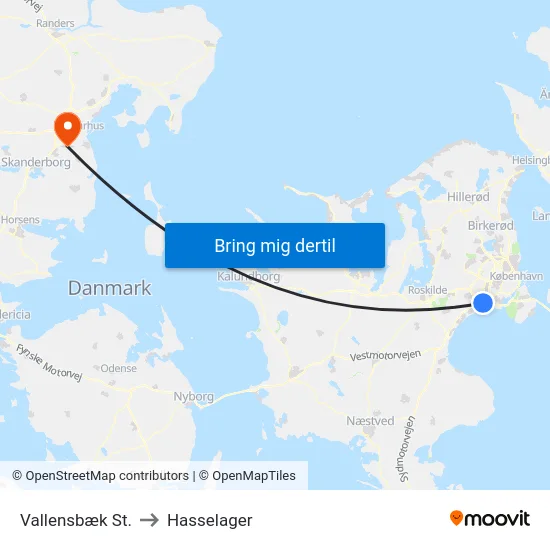 Vallensbæk St. to Hasselager map
